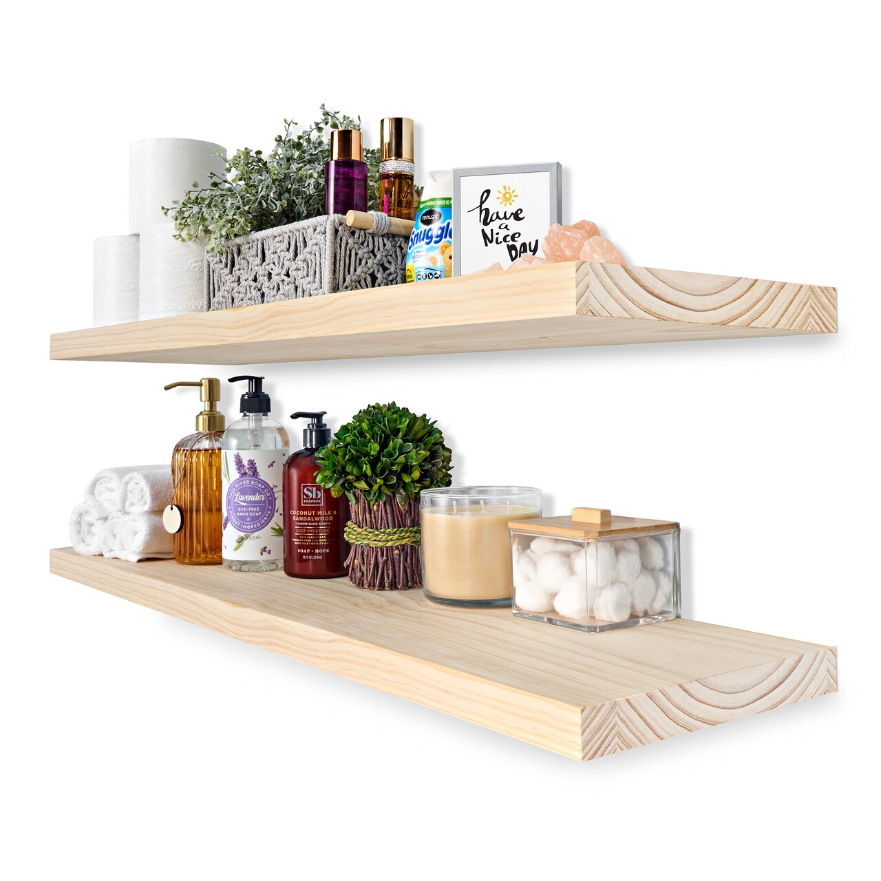 Sorbus Wood Floating Shelves for Wall - 35” Solid Wood Wall Shelves for Bathroom Decor, Books, Bedroom & Living Room - Set of 2 Black Wall Mounted Kitchen Shelves - Durable 100% Premium Solid Pine